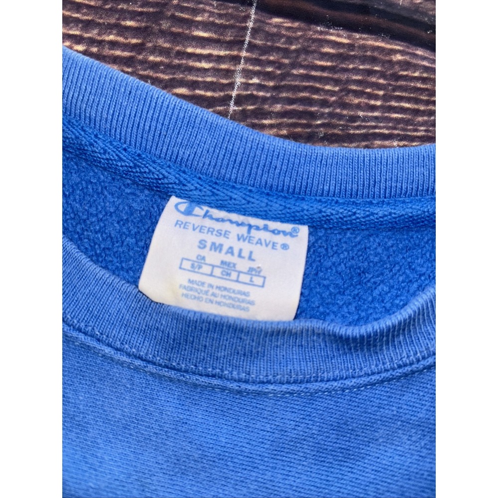 Vintage Champion Sweatshirt Small Reverse Weave Womens Blue Crew Neck Flaw - Picture 2 of 8
